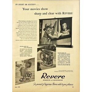 Revere "Your Movies Show Sharp and Clear with Revere" Vintage Print Ad 1949